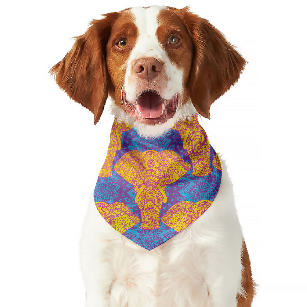 Yellow Mandala Elephant Pattern Print Dog Bandana