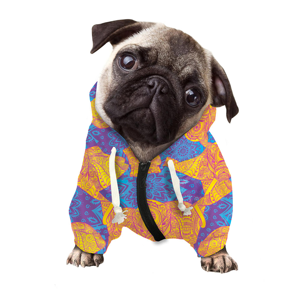 Yellow Mandala Elephant Pattern Print Dog Zip Up Hoodie