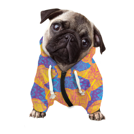 Yellow Mandala Elephant Pattern Print Dog Zip Up Hoodie