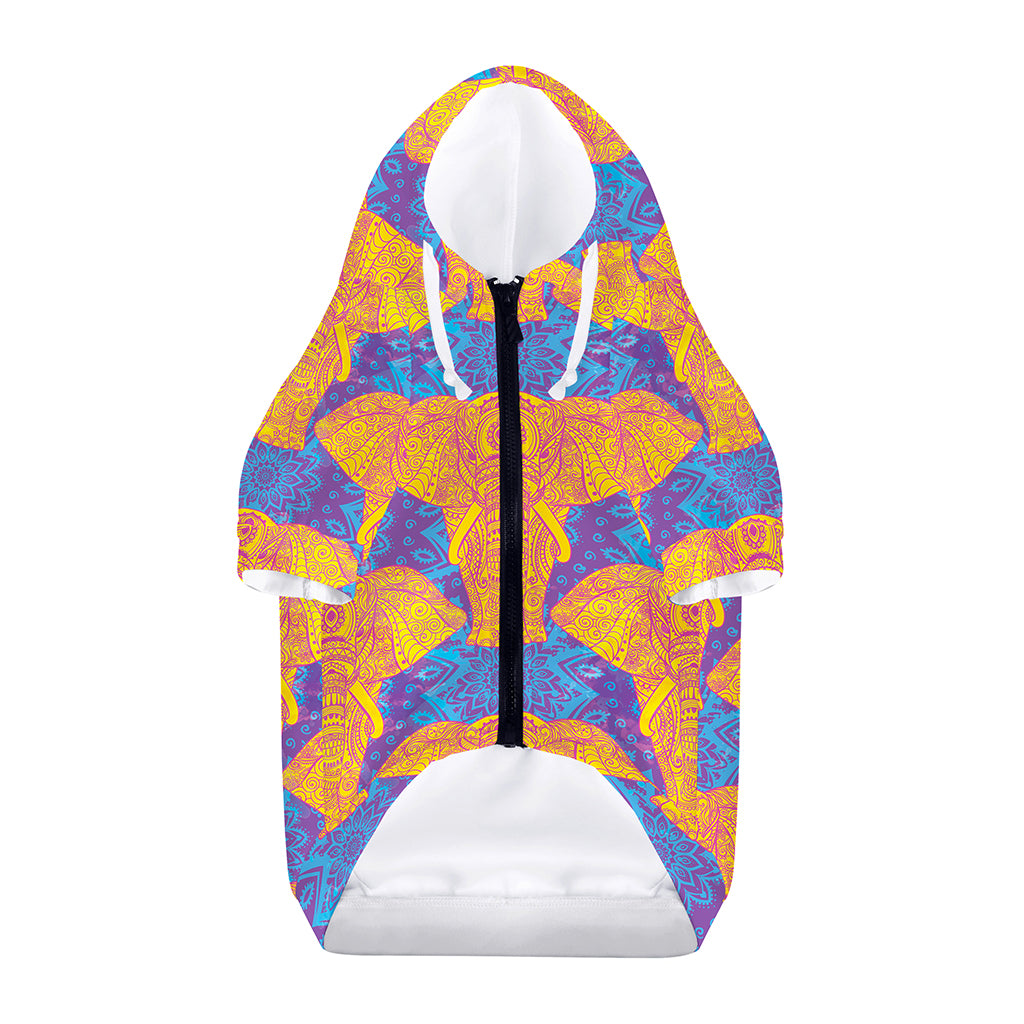 Yellow Mandala Elephant Pattern Print Dog Zip Up Hoodie