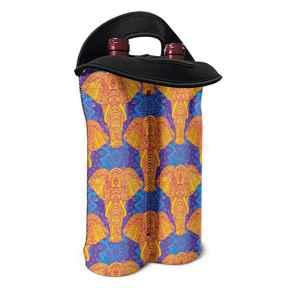Yellow Mandala Elephant Pattern Print Double Neoprene Wine Tote
