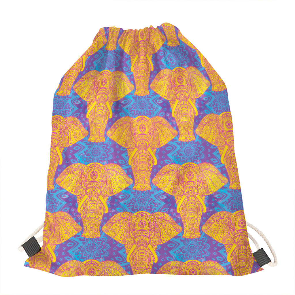 Yellow Mandala Elephant Pattern Print Drawstring Bag