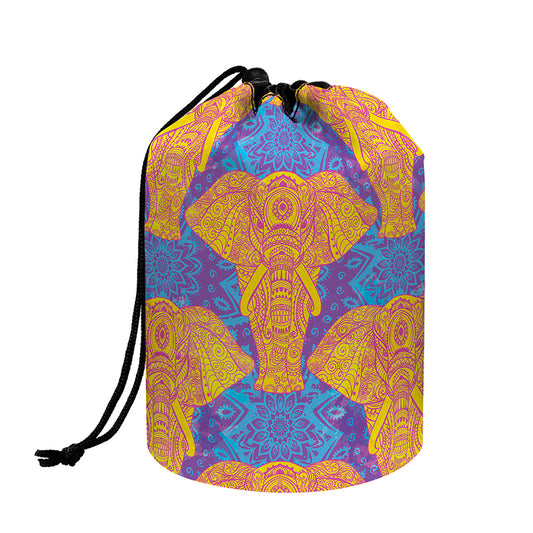 Yellow Mandala Elephant Pattern Print Drawstring Makeup Bag