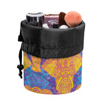 Yellow Mandala Elephant Pattern Print Drawstring Makeup Bag