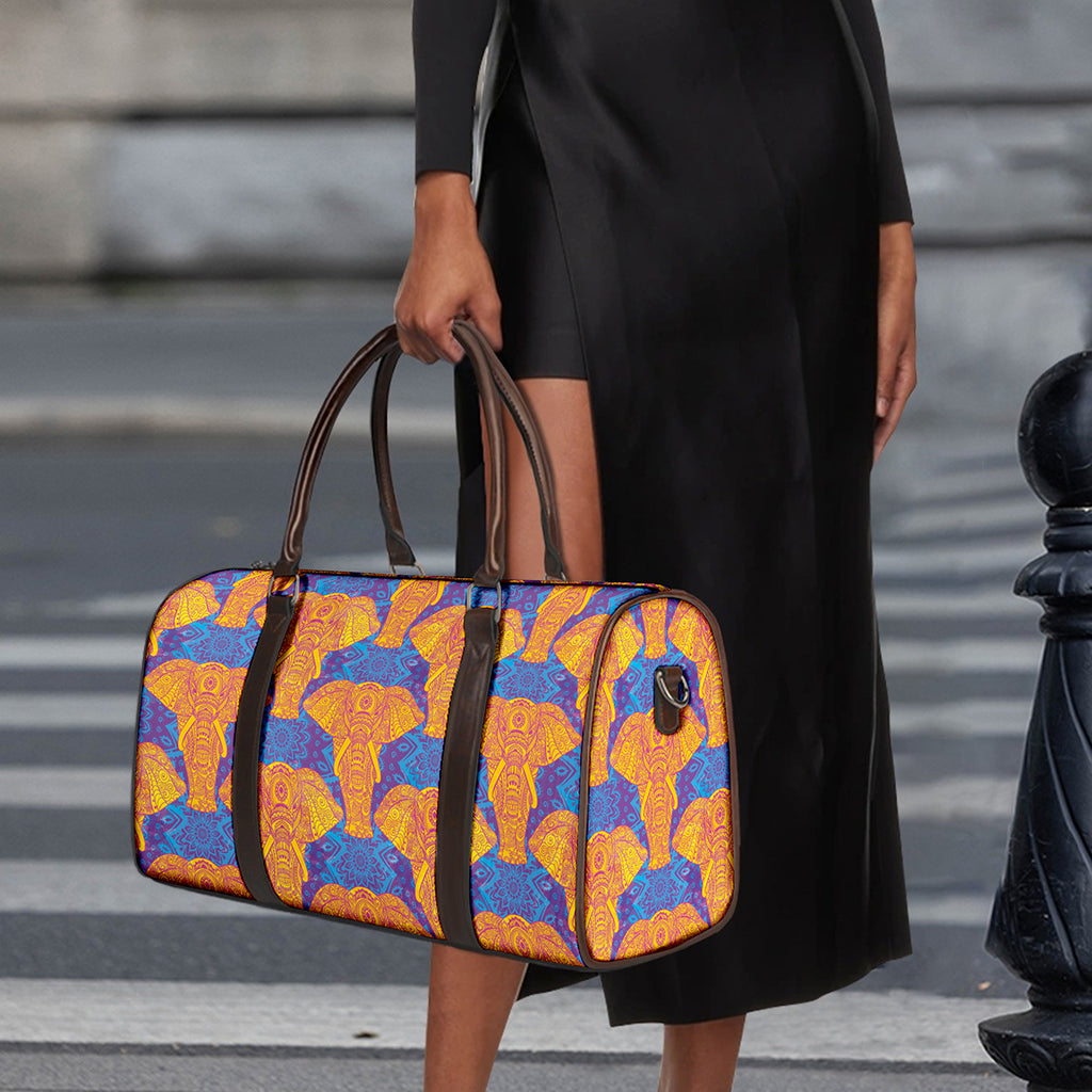 Yellow Mandala Elephant Pattern Print Duffle Bag
