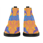 Yellow Mandala Elephant Pattern Print Flat Ankle Boots