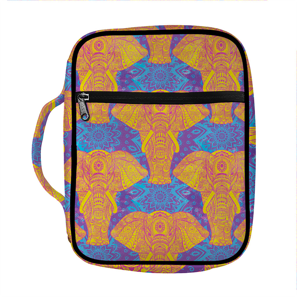 Yellow Mandala Elephant Pattern Print Front Pocket Bible Bag
