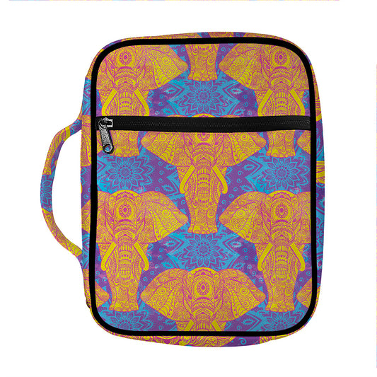Yellow Mandala Elephant Pattern Print Front Pocket Bible Bag