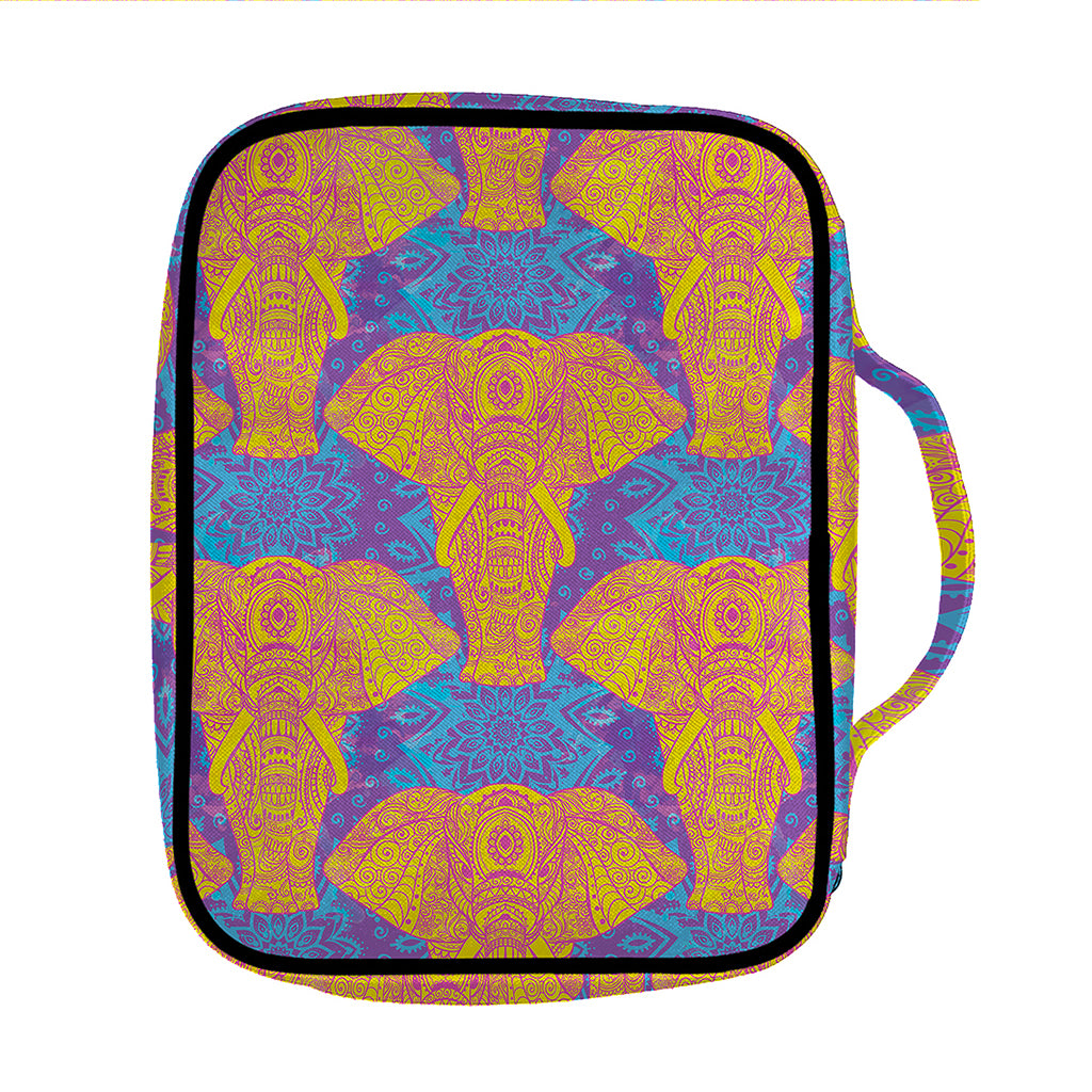 Yellow Mandala Elephant Pattern Print Front Pocket Bible Bag