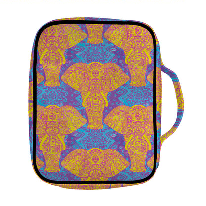Yellow Mandala Elephant Pattern Print Front Pocket Bible Bag