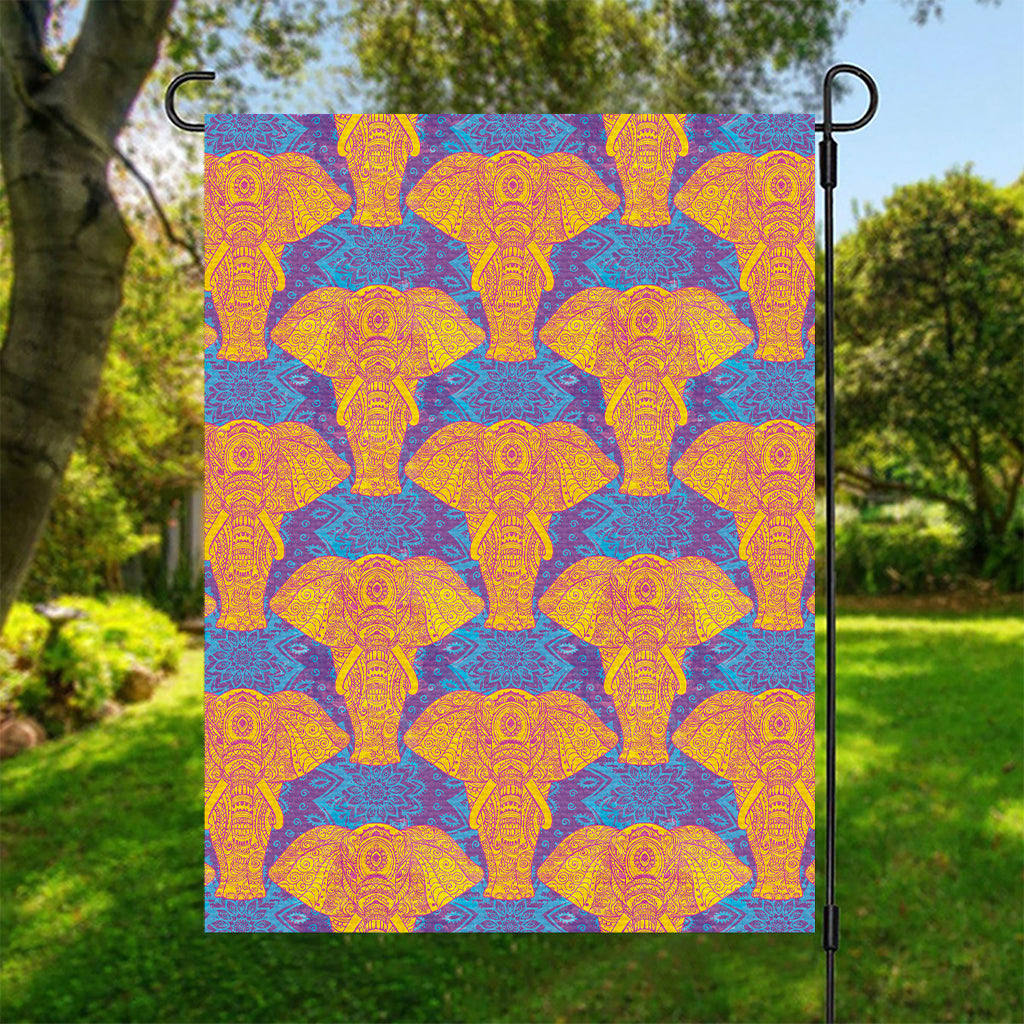 Yellow Mandala Elephant Pattern Print Garden Flag