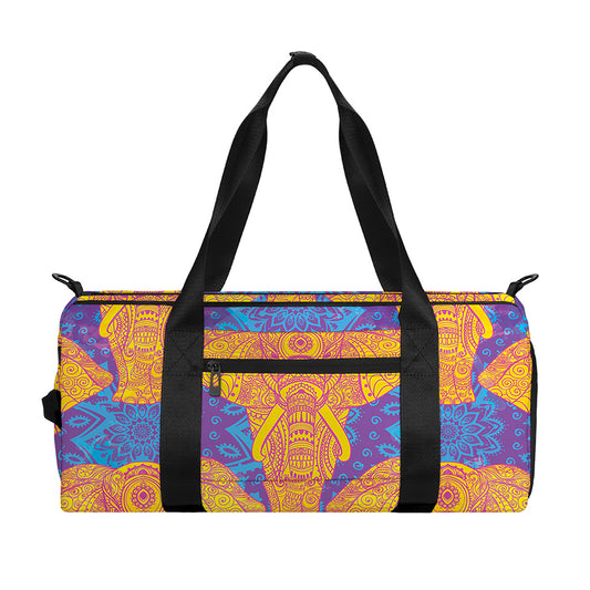 Yellow Mandala Elephant Pattern Print Gym Bag