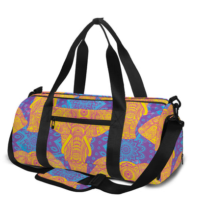 Yellow Mandala Elephant Pattern Print Gym Bag