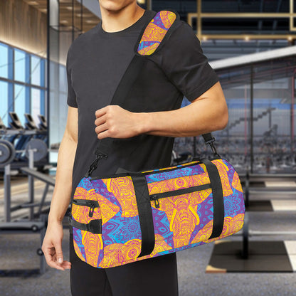 Yellow Mandala Elephant Pattern Print Gym Bag
