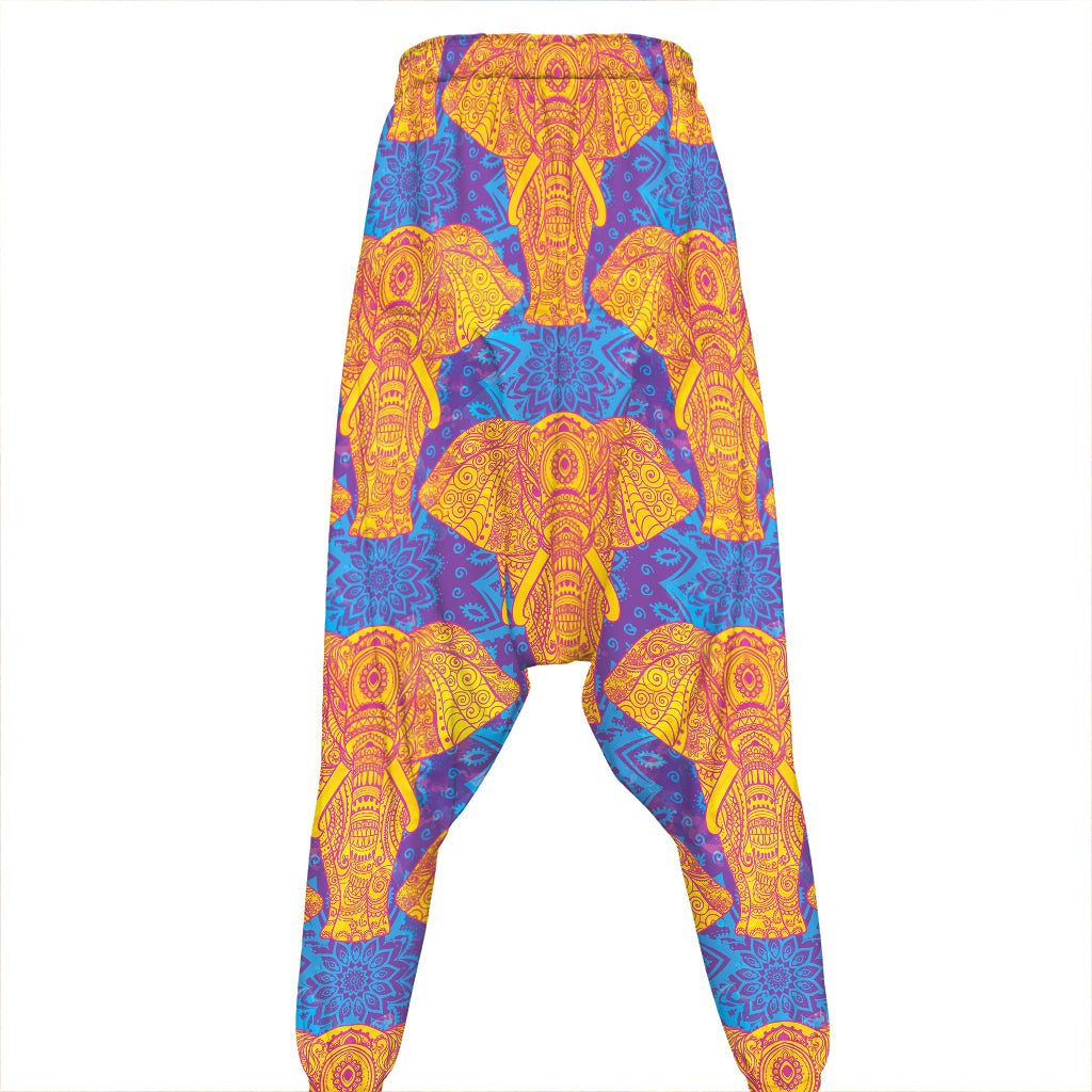 Yellow Mandala Elephant Pattern Print Hammer Pants