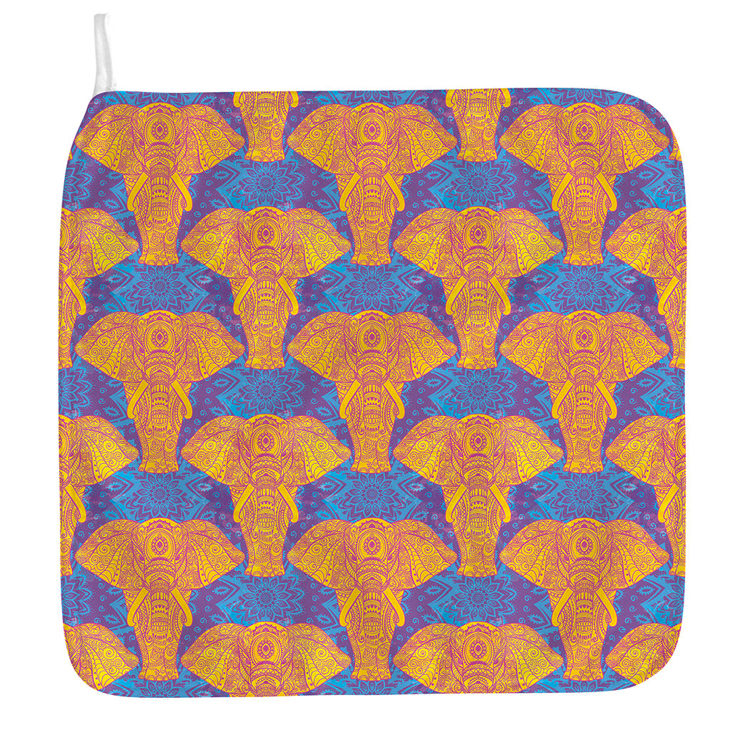 Yellow Mandala Elephant Pattern Print Hand Towel