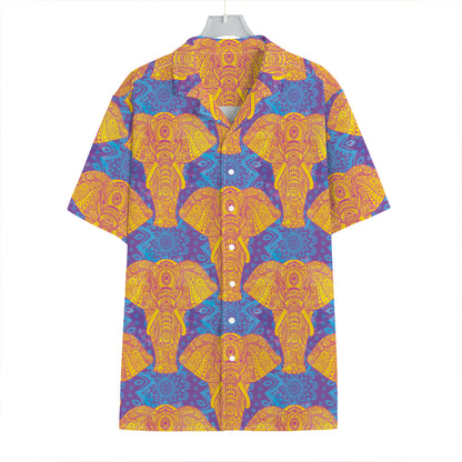 Yellow Mandala Elephant Pattern Print Hawaiian Shirt