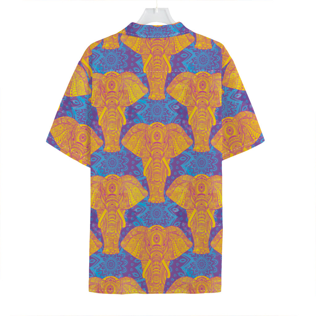 Yellow Mandala Elephant Pattern Print Hawaiian Shirt