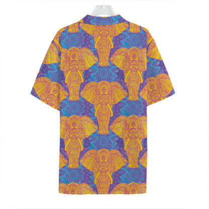 Yellow Mandala Elephant Pattern Print Hawaiian Shirt