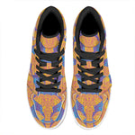 Yellow Mandala Elephant Pattern Print High Top Leather Sneakers
