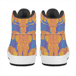 Yellow Mandala Elephant Pattern Print High Top Leather Sneakers