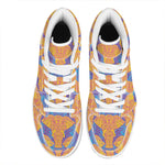 Yellow Mandala Elephant Pattern Print High Top Leather Sneakers
