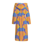 Yellow Mandala Elephant Pattern Print Hooded Bathrobe