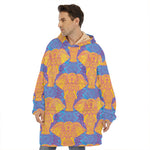 Yellow Mandala Elephant Pattern Print Hoodie Blanket