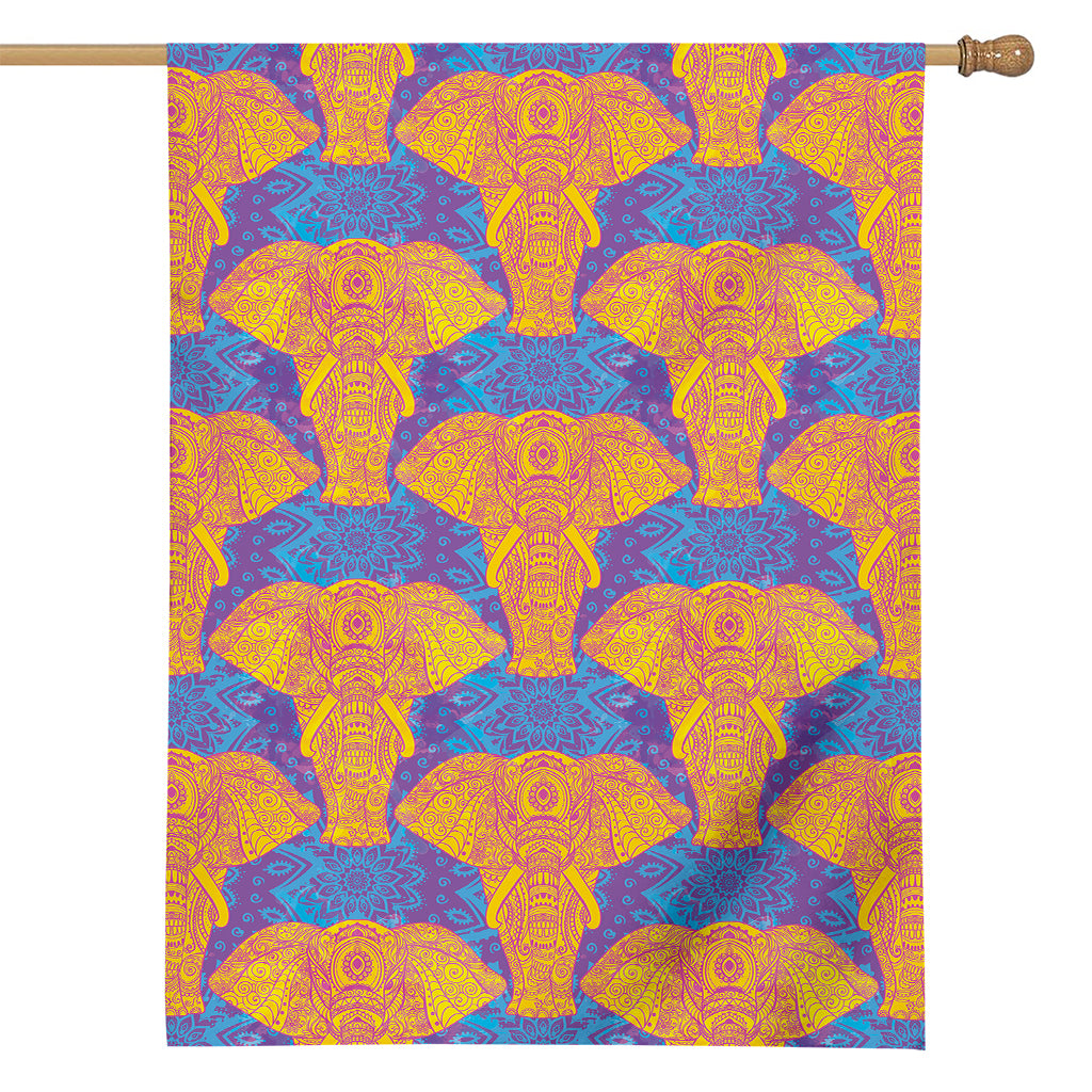 Yellow Mandala Elephant Pattern Print House Flag