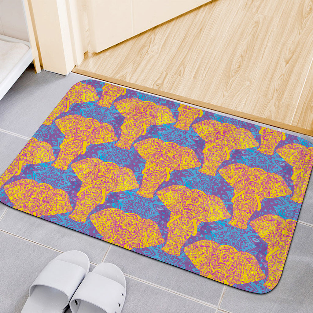 Yellow Mandala Elephant Pattern Print Indoor Door Mat
