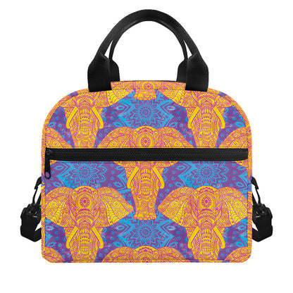 Yellow Mandala Elephant Pattern Print Insulated Lunch Bag