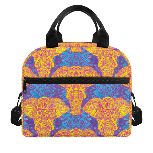 Yellow Mandala Elephant Pattern Print Insulated Lunch Bag