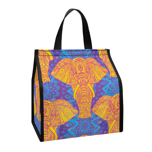 Yellow Mandala Elephant Pattern Print Insulated Lunch Tote
