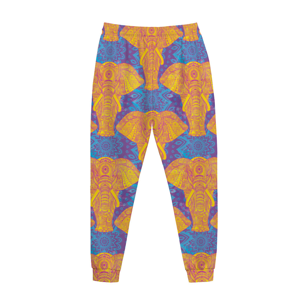Yellow Mandala Elephant Pattern Print Jogger Pants