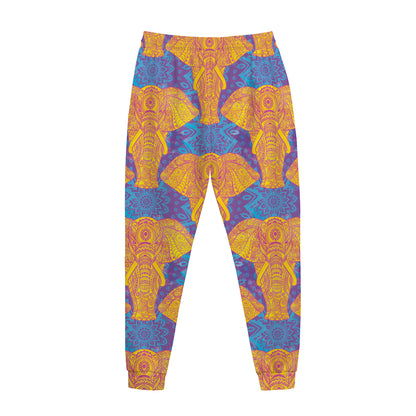 Yellow Mandala Elephant Pattern Print Jogger Pants