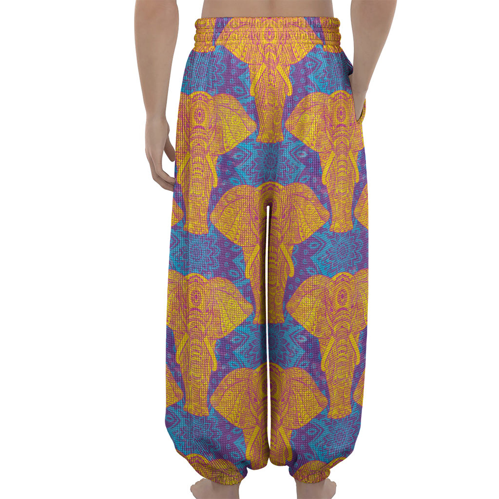 Yellow Mandala Elephant Pattern Print Lantern Pants