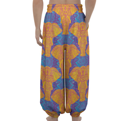 Yellow Mandala Elephant Pattern Print Lantern Pants