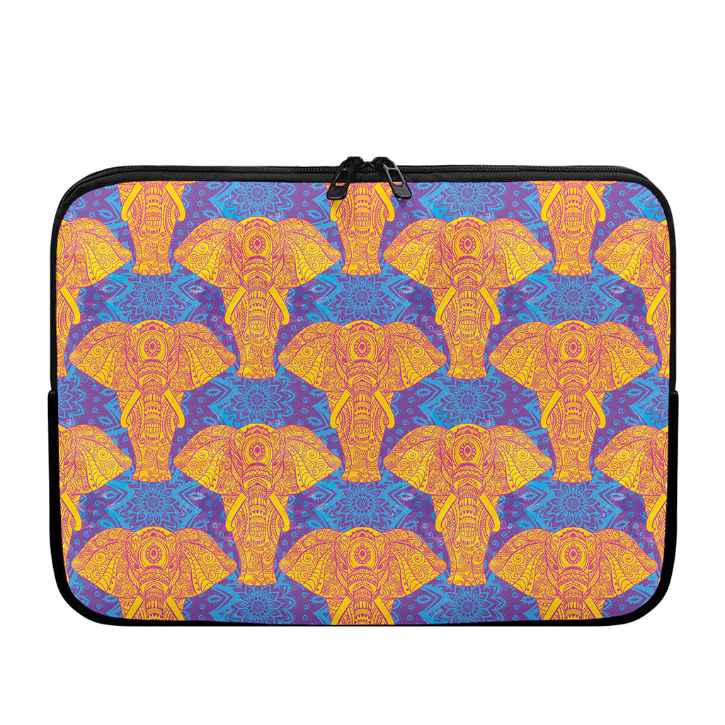 Yellow Mandala Elephant Pattern Print Laptop Sleeve