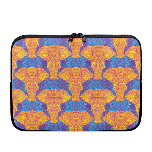 Yellow Mandala Elephant Pattern Print Laptop Sleeve