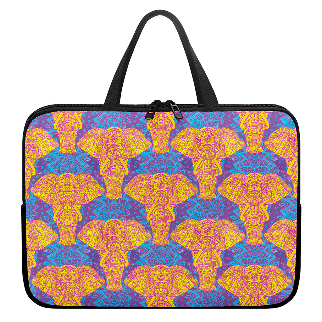 Yellow Mandala Elephant Pattern Print Laptop Sleeve With Handle