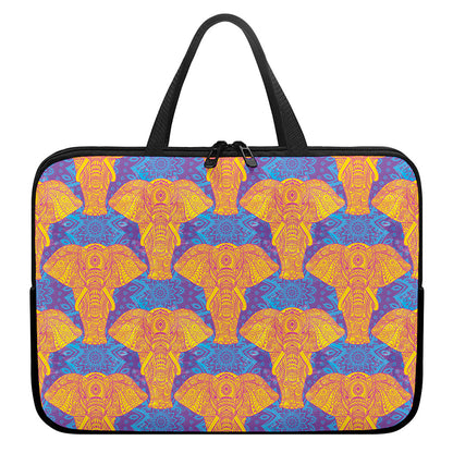 Yellow Mandala Elephant Pattern Print Laptop Sleeve With Handle