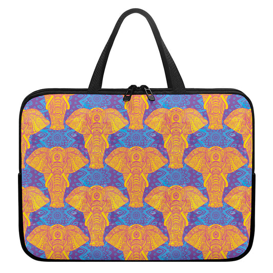 Yellow Mandala Elephant Pattern Print Laptop Sleeve With Handle