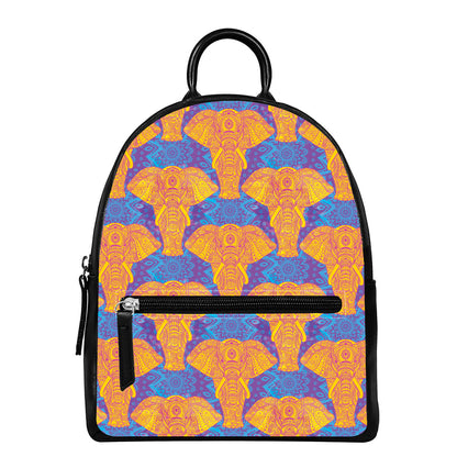 Yellow Mandala Elephant Pattern Print Leather Backpack