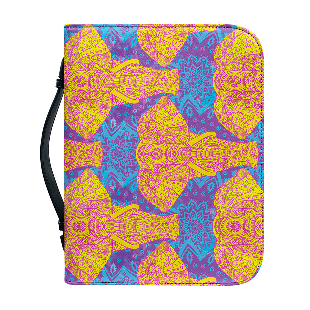 Yellow Mandala Elephant Pattern Print Leather Bible Cover