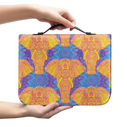 Yellow Mandala Elephant Pattern Print Leather Bible Cover