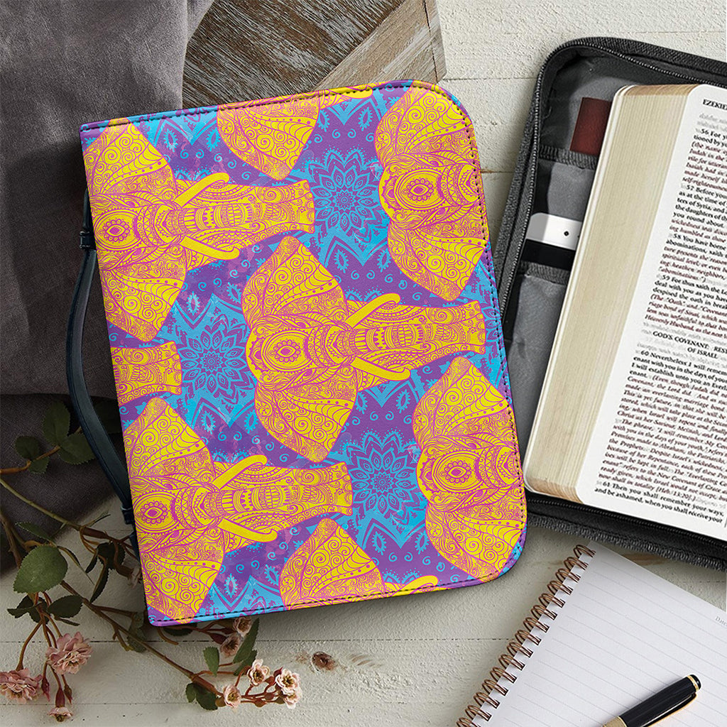 Yellow Mandala Elephant Pattern Print Leather Bible Cover