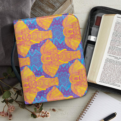Yellow Mandala Elephant Pattern Print Leather Bible Cover