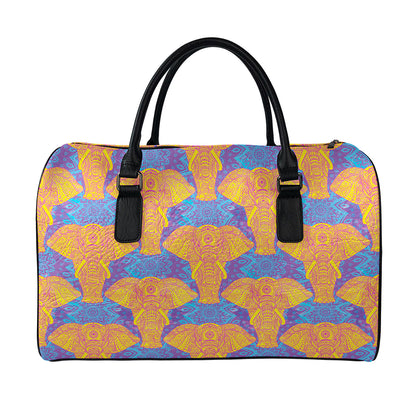 Yellow Mandala Elephant Pattern Print Leather Duffle Bag