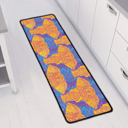 Yellow Mandala Elephant Pattern Print Long Kitchen Mat