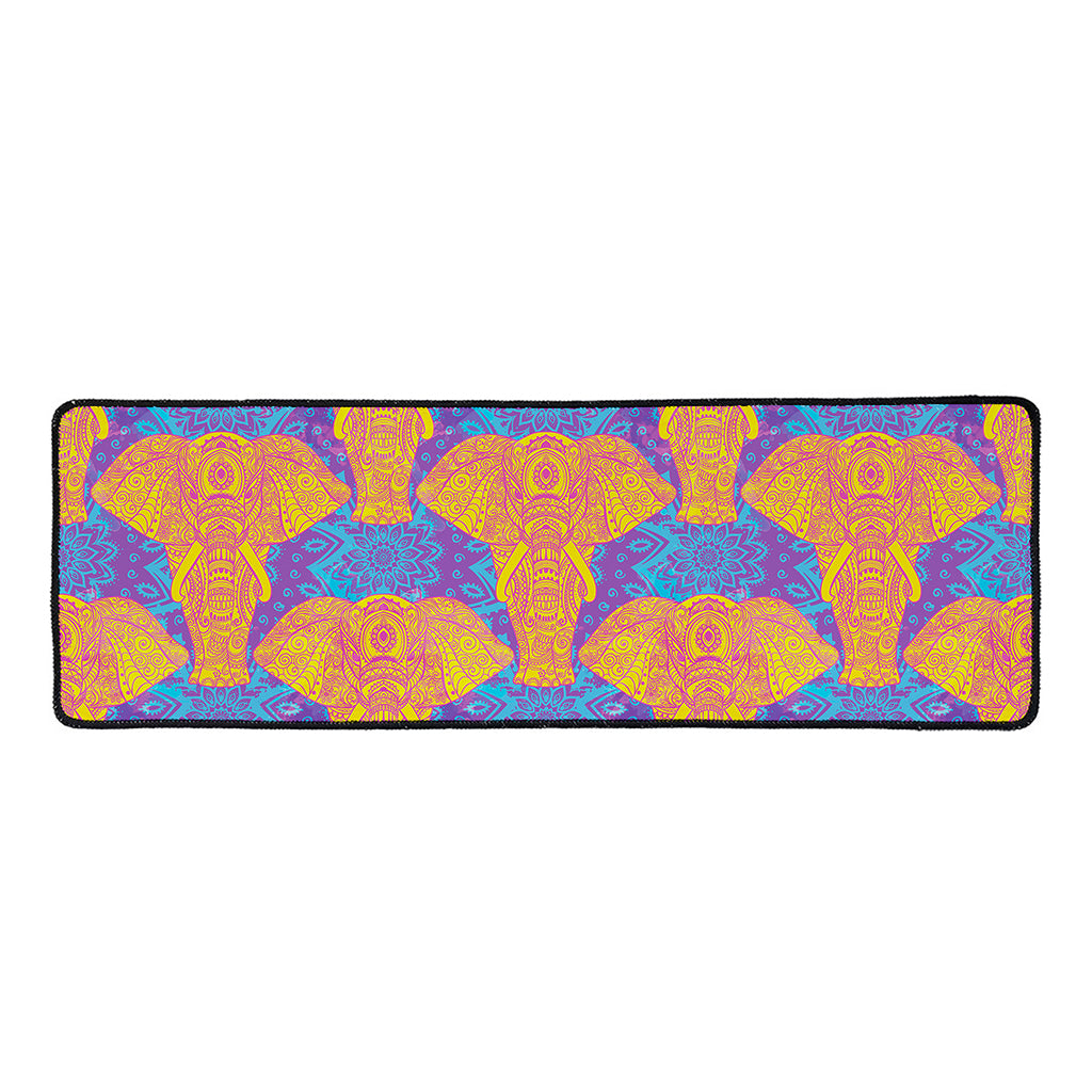 Yellow Mandala Elephant Pattern Print Long Kitchen Mat